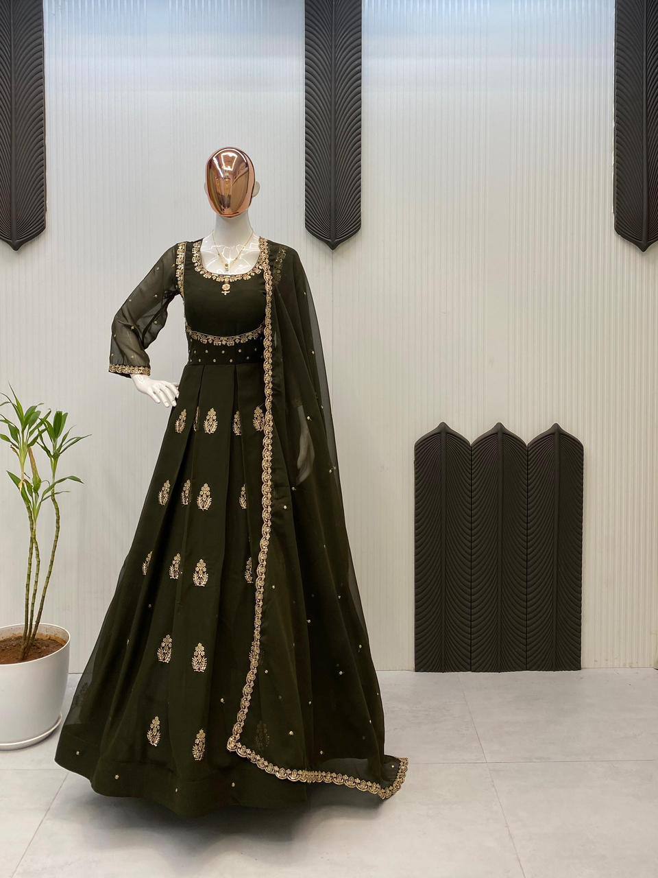 Maroon Embroidered Anarkali Gown with Dupatta  Elegant Party & Festive Wear For Women