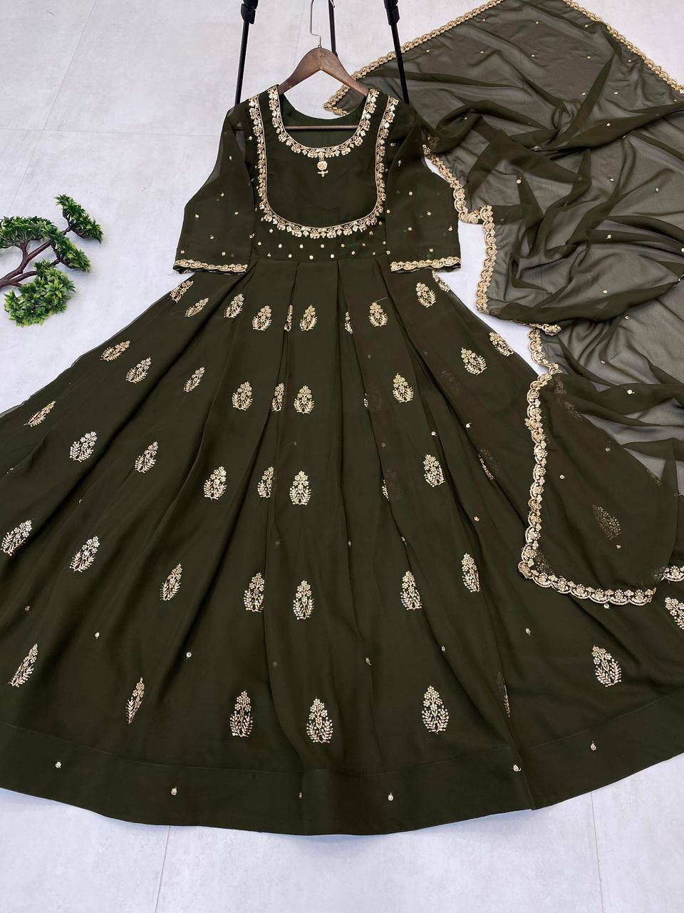 Maroon Embroidered Anarkali Gown with Dupatta  Elegant Party & Festive Wear For Women