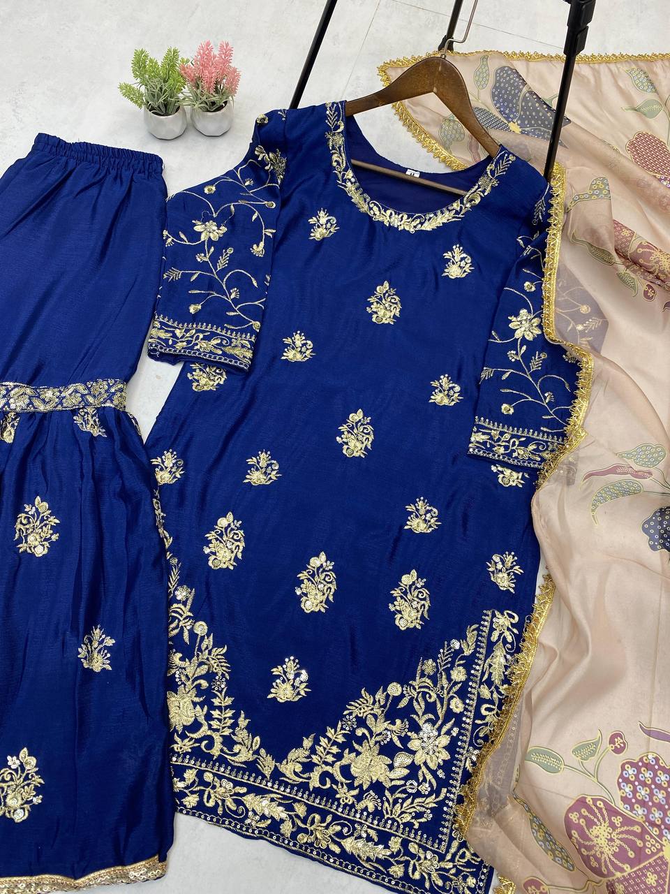 Designer Black Embroidered Kurti Sharara Set with Designer Dupatta