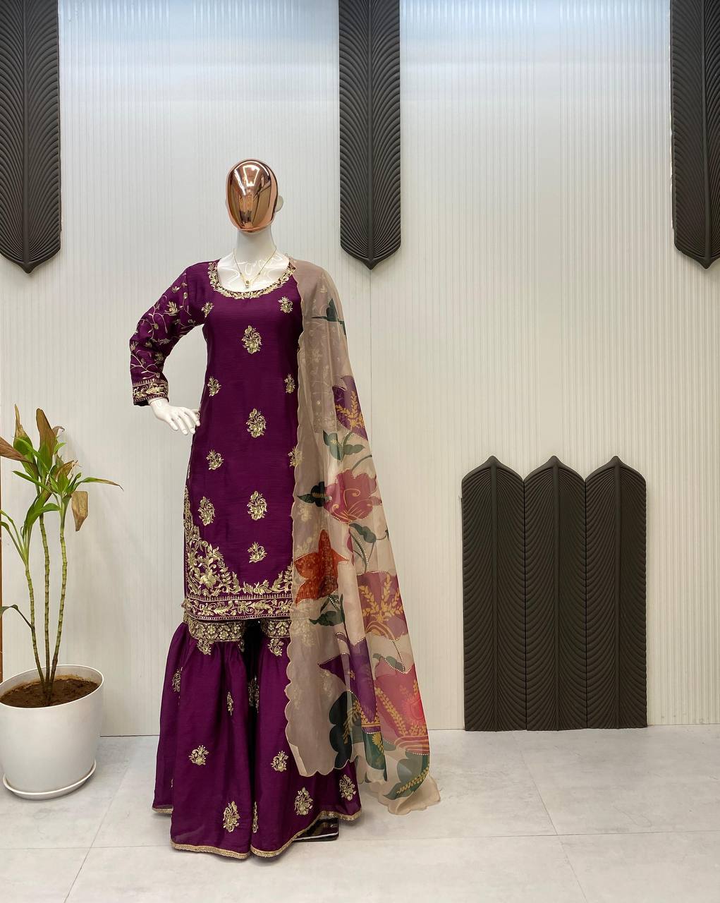 Designer Black Embroidered Kurti Sharara Set with Designer Dupatta