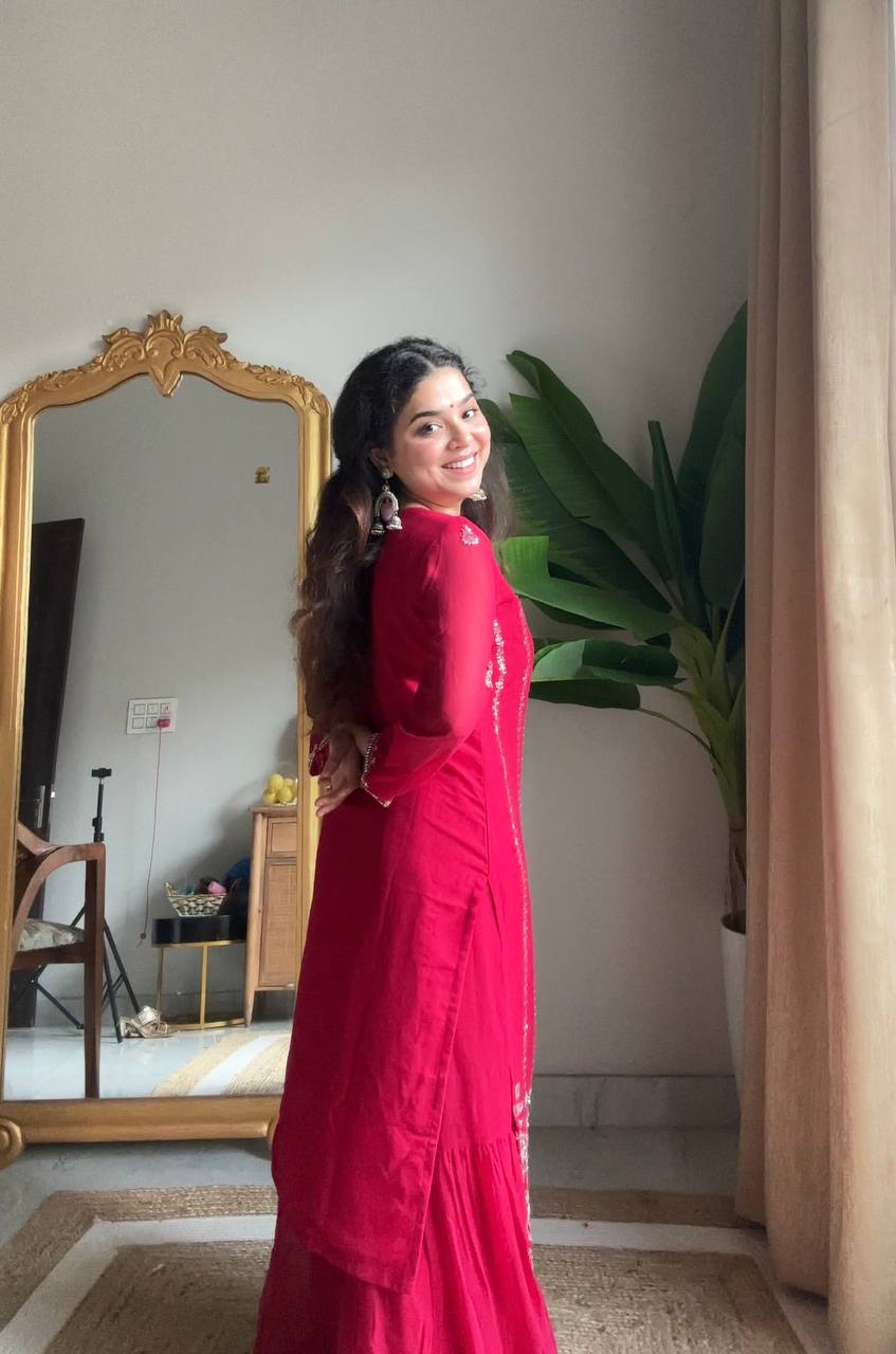 Royal Purple Embroidered Kurta Sharara Set with Dupatta For Festive Wear