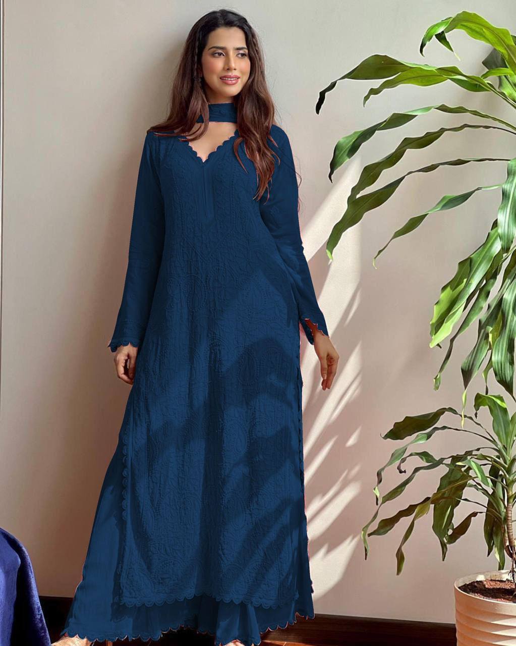 Stylish Grey Long Kurta Set for Party & Festive Wear For Women