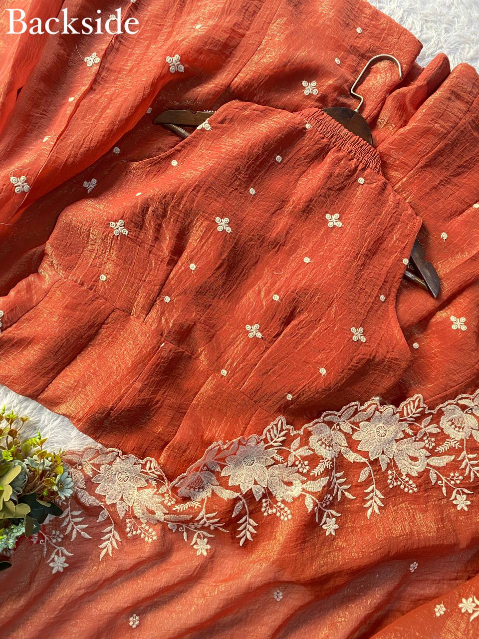 Classic Rust Anarkali-Style Kurta with Matching Dupatta For Festive Wear