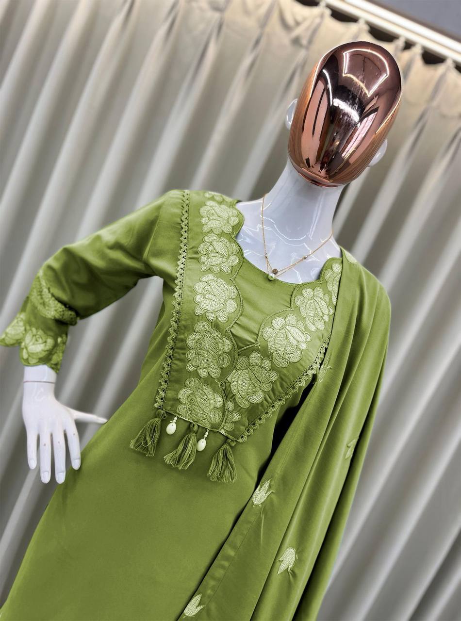 Rust Orange Embroidered Cotton Kurta Set with Dupatta For Women