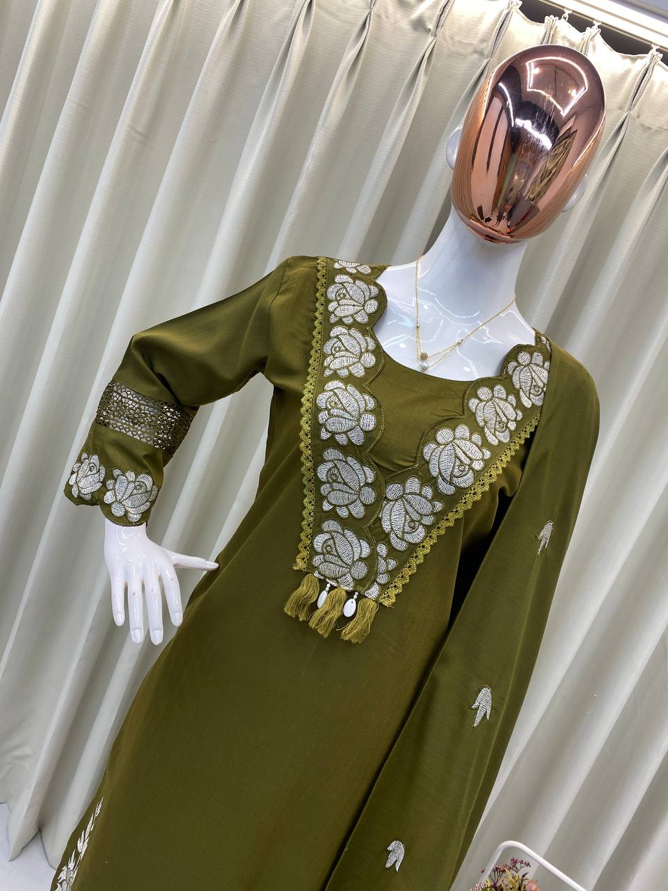 Rust Orange Embroidered Cotton Kurta Set with Dupatta For Women