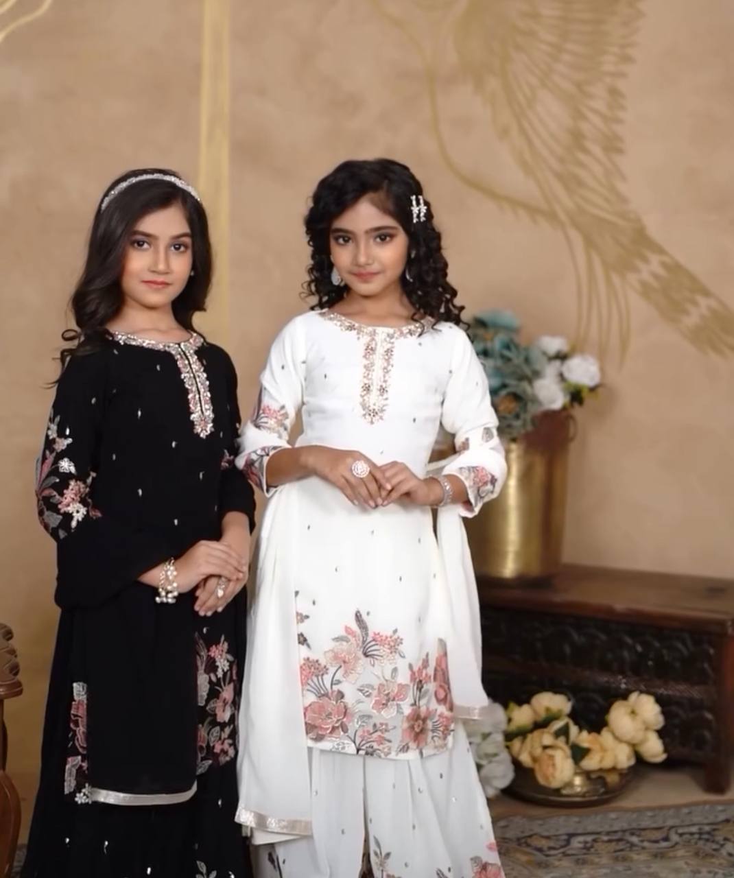Elegant Sharara Suit Set for Girls in White and Black Variants