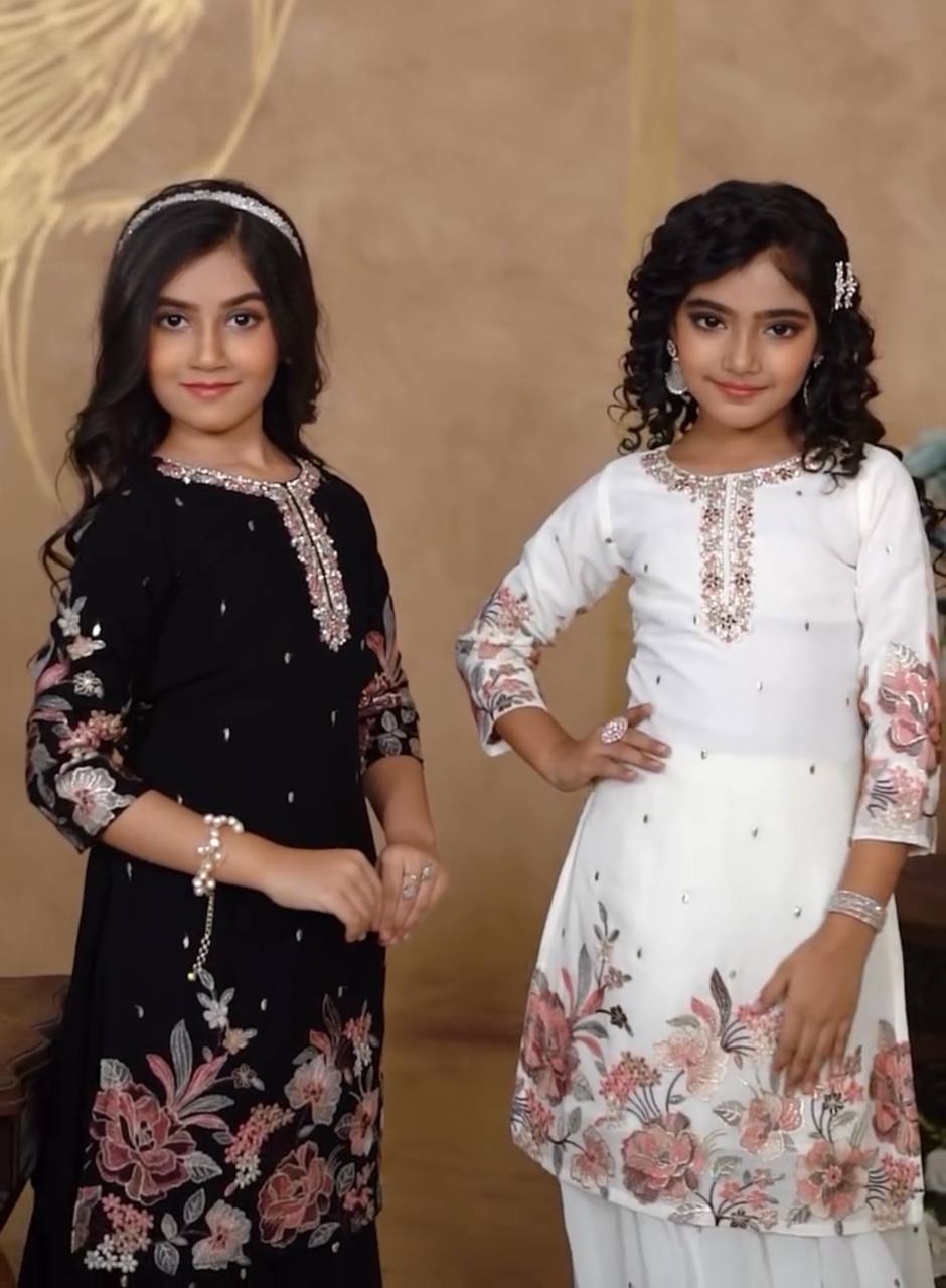 Elegant Sharara Suit Set for Girls in White and Black Variants