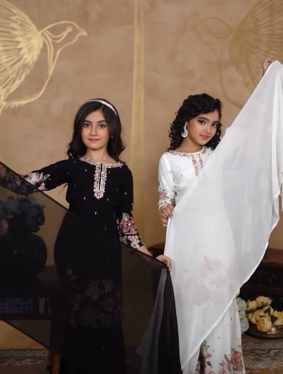 Elegant Sharara Suit Set for Girls in White and Black Variants