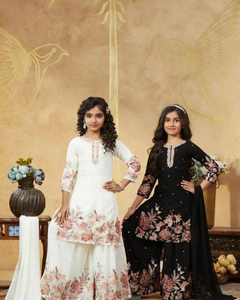 Elegant Sharara Suit Set for Girls in White and Black Variants