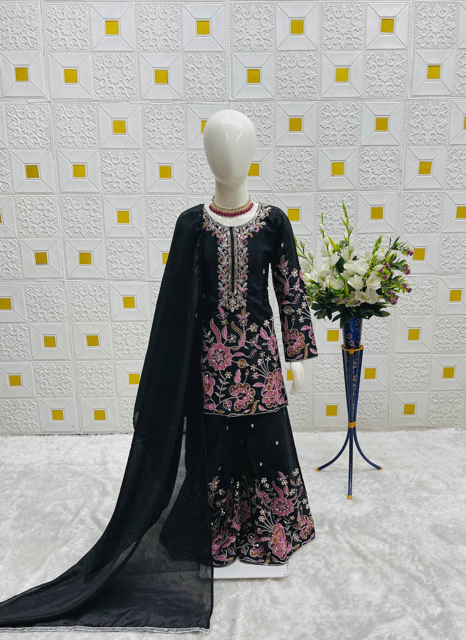 Elegant Sharara Suit Set for Girls in White and Black Variants
