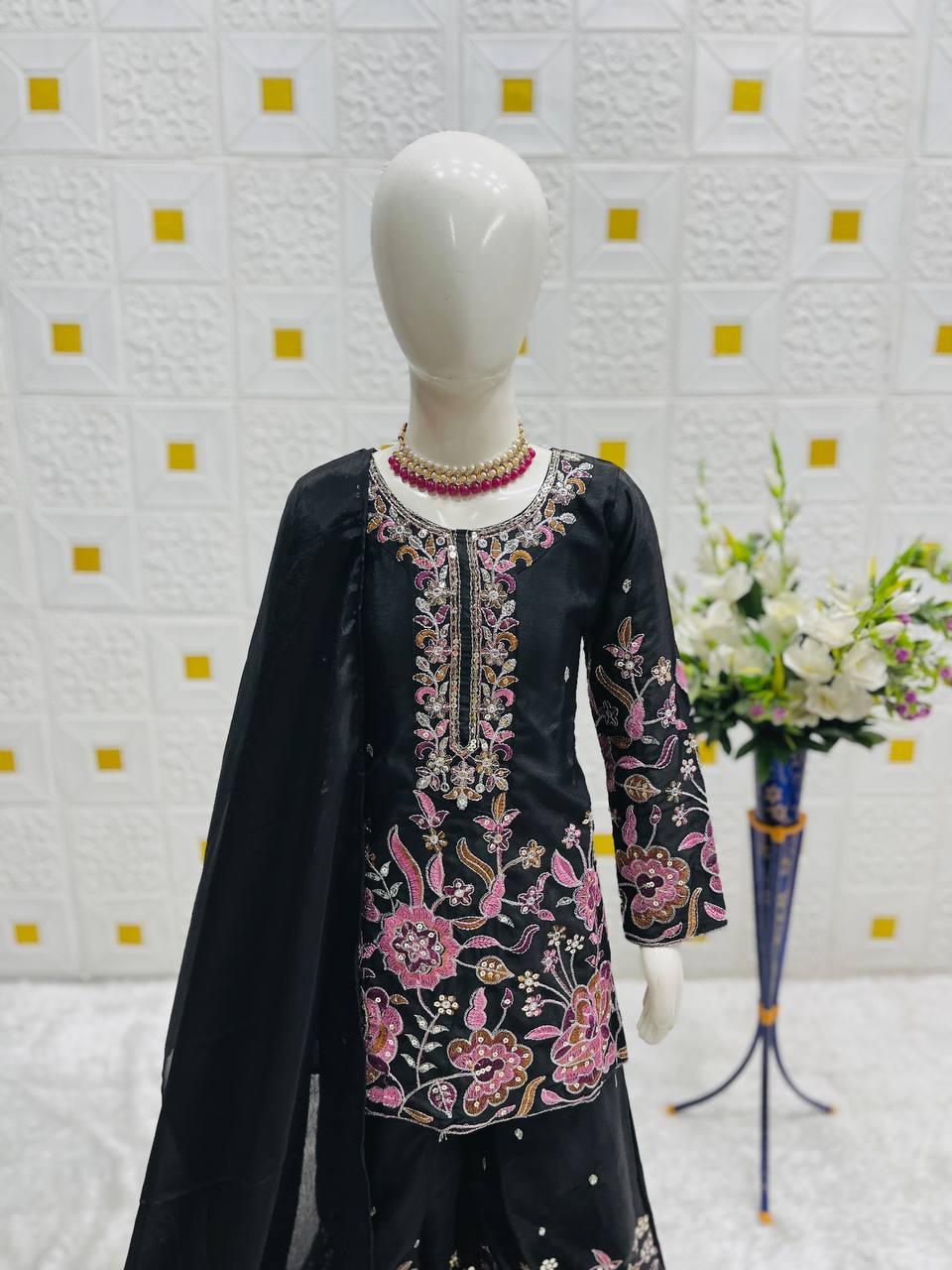 Elegant Sharara Suit Set for Girls in White and Black Variants