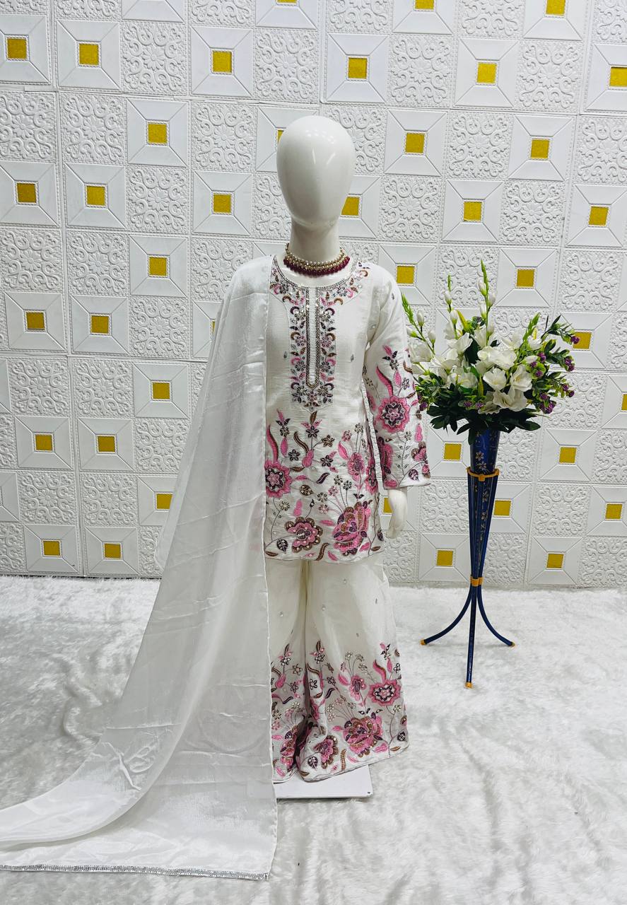 Elegant Sharara Suit Set for Girls in White and Black Variants