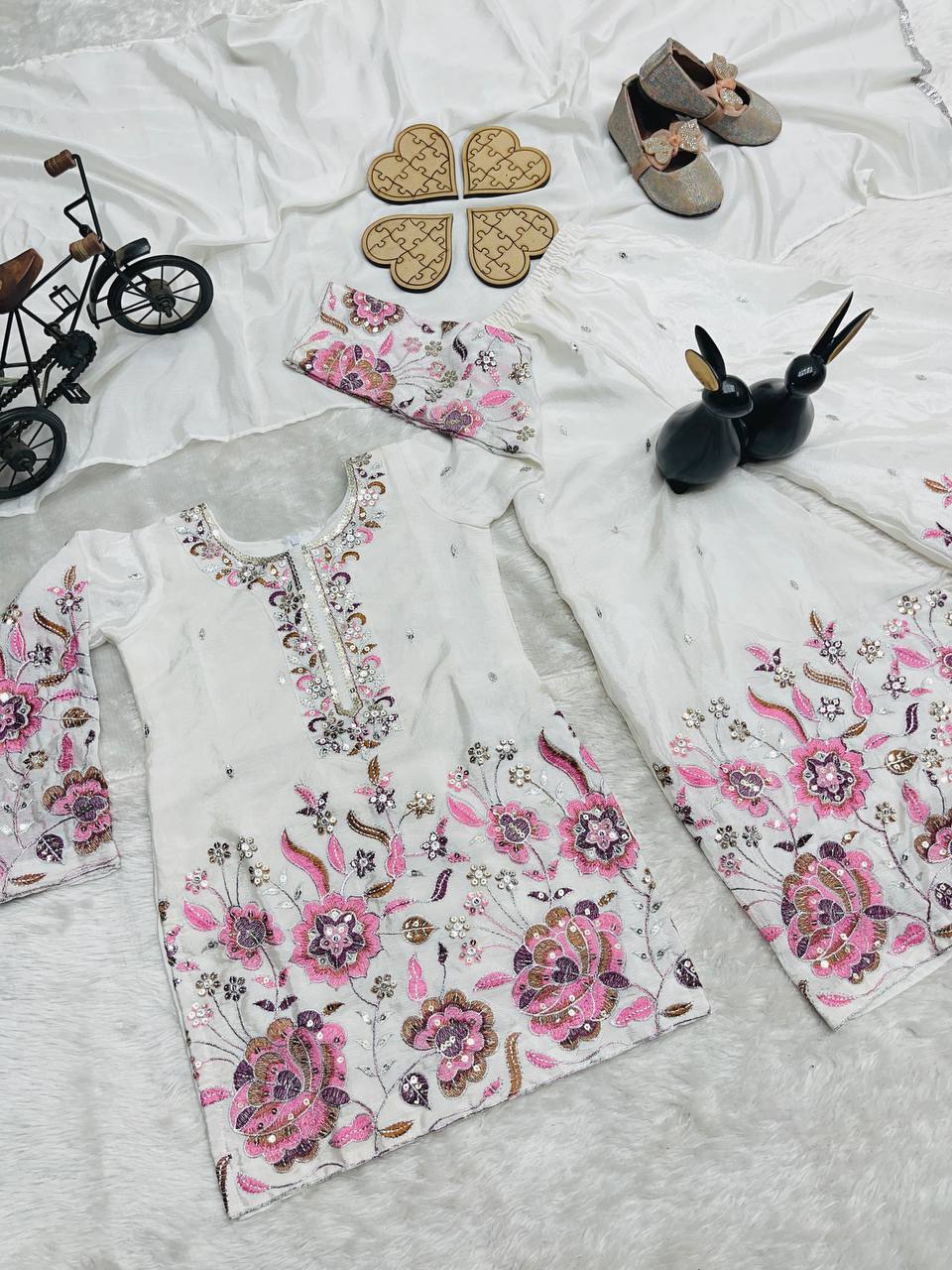 Elegant Sharara Suit Set for Girls in White and Black Variants