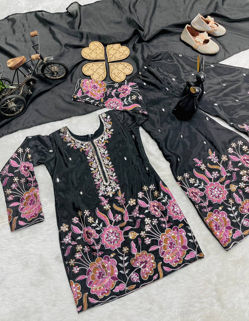 Elegant Sharara Suit Set for Girls in White and Black Variants