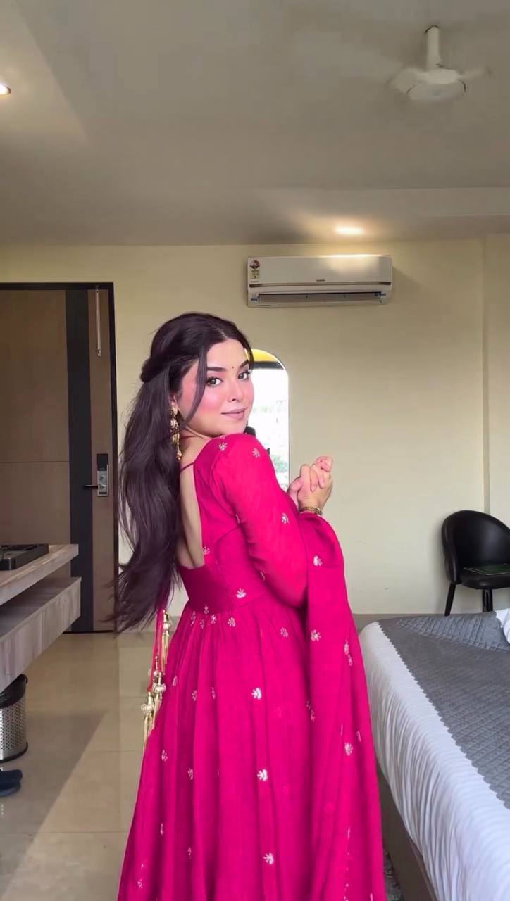 Hot Pink Embroidered Georgette Anarkali Suit with Dupatta – Festive & Wedding Wear