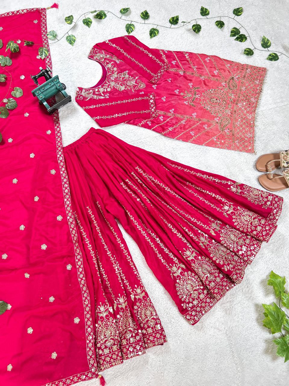 Stylish Ombre Kurta Palazzo Set with Intricate Embroidery