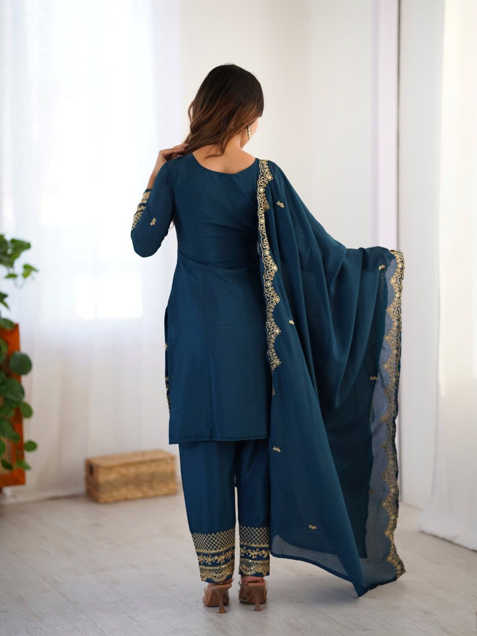 Teal Blue Embroidered Salwar Suit with Dupatta Festive & Party Wear