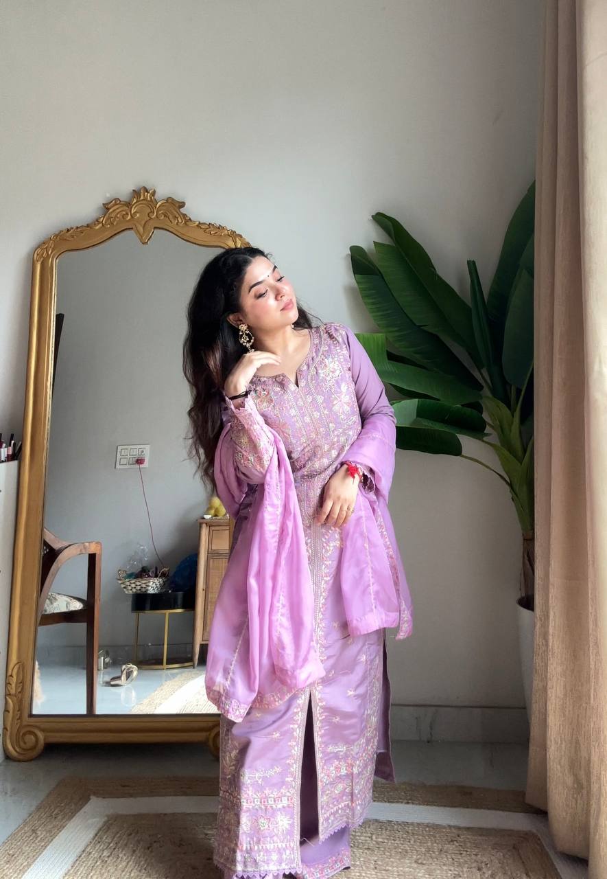 Graceful Sequence Embroidered Kurta Pant Set for Women