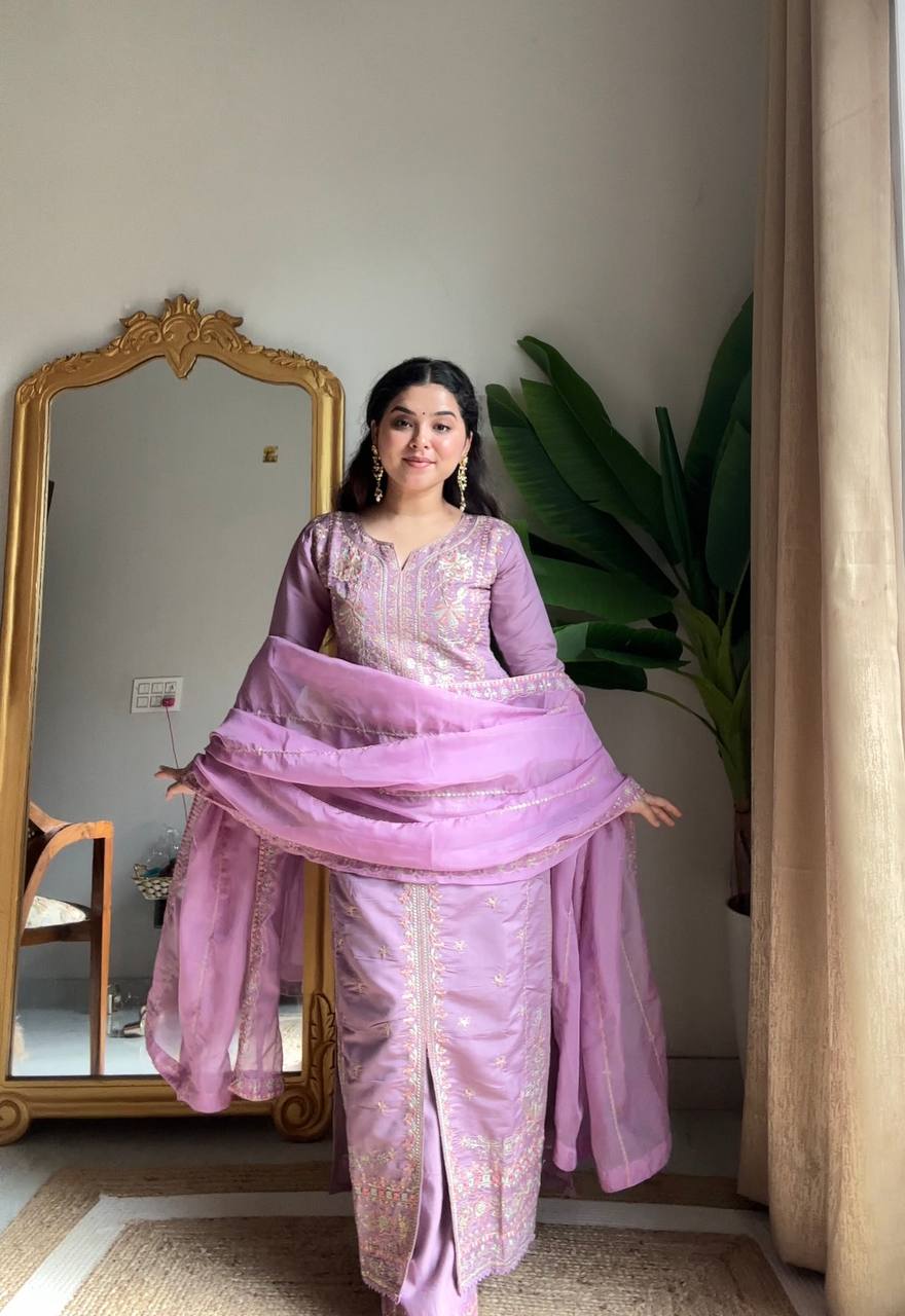 Graceful Sequence Embroidered Kurta Pant Set for Women