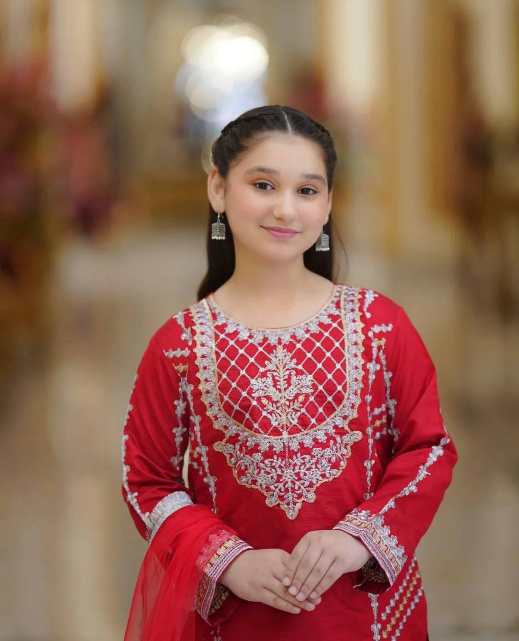 Festive Red Kurti Palazzo Suit for Girls with Intricate Embroidery