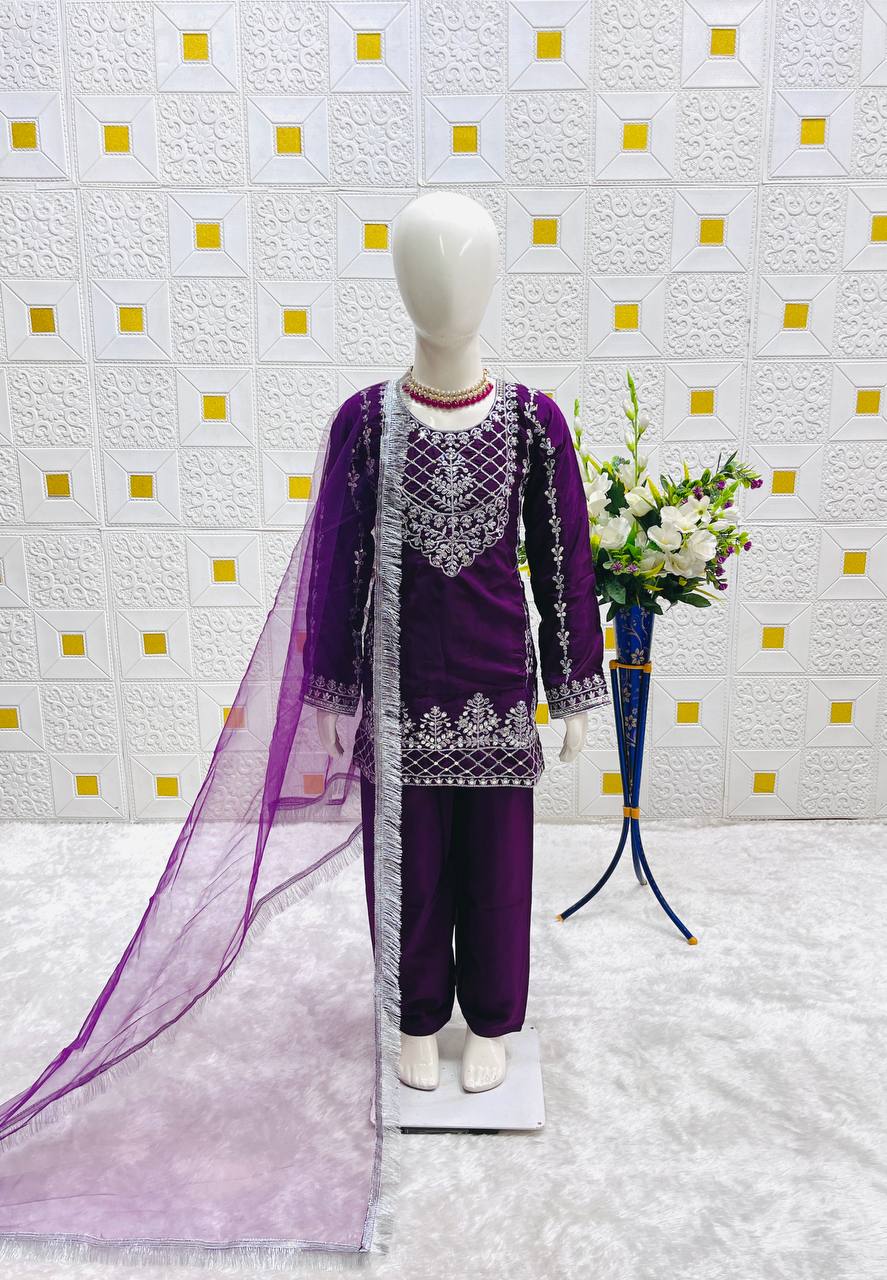 Festive Red Kurti Palazzo Suit for Girls with Intricate Embroidery