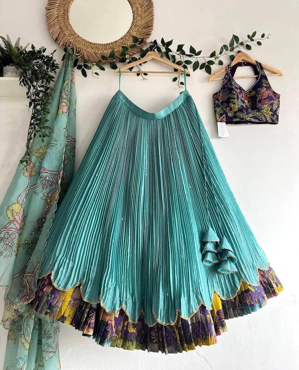 Girls Designer Floral Lehenga Choli with Mint Dupatta