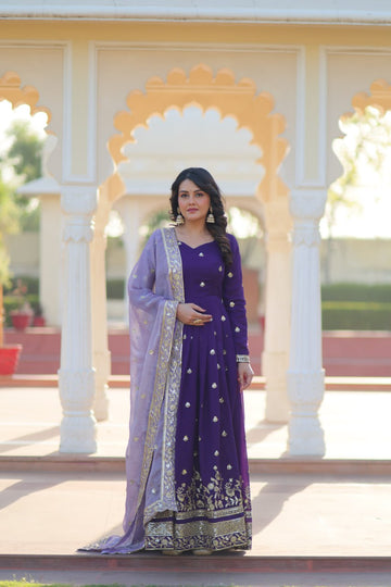 Classic Purple Embroidered Anarkali Dress for Women