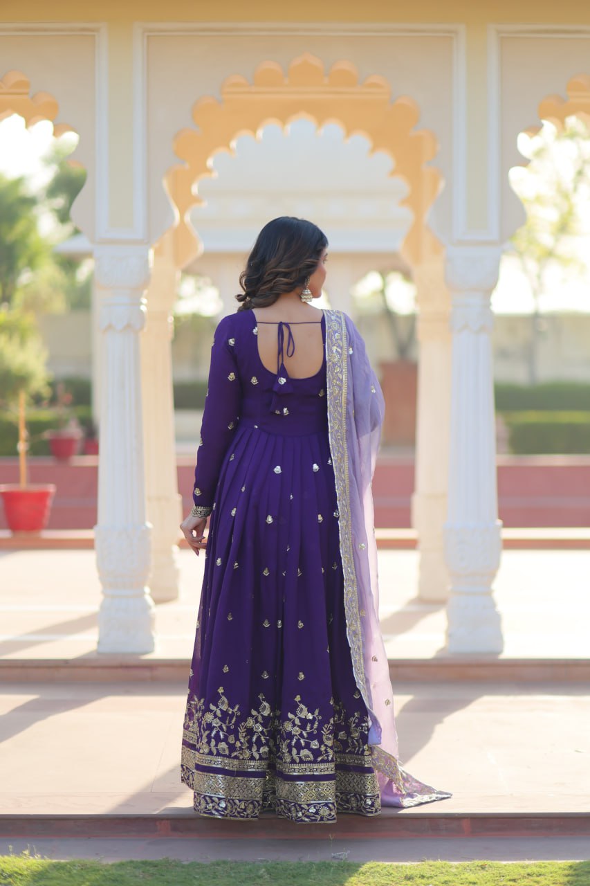 Classic Purple Embroidered Anarkali Dress for Women