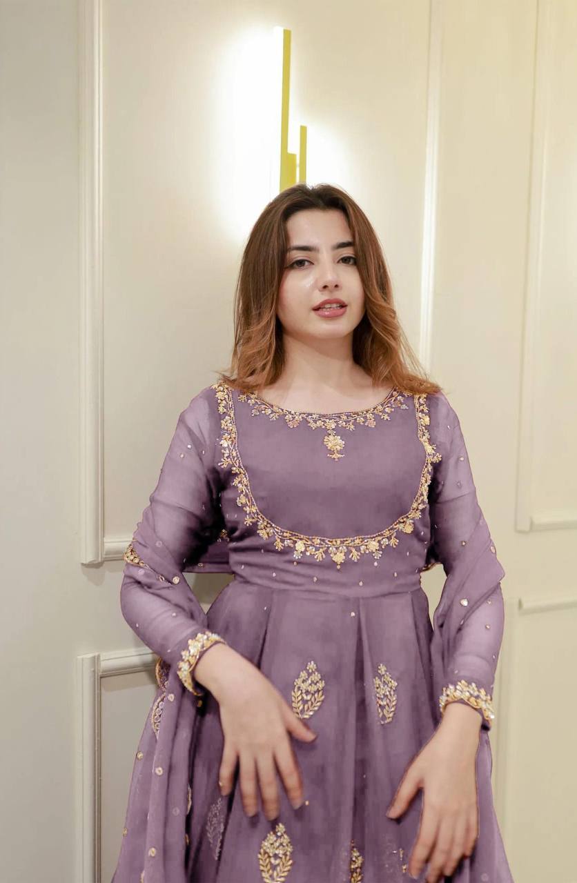 Maroon Embroidered Anarkali Gown with Dupatta  Elegant Party & Festive Wear For Women