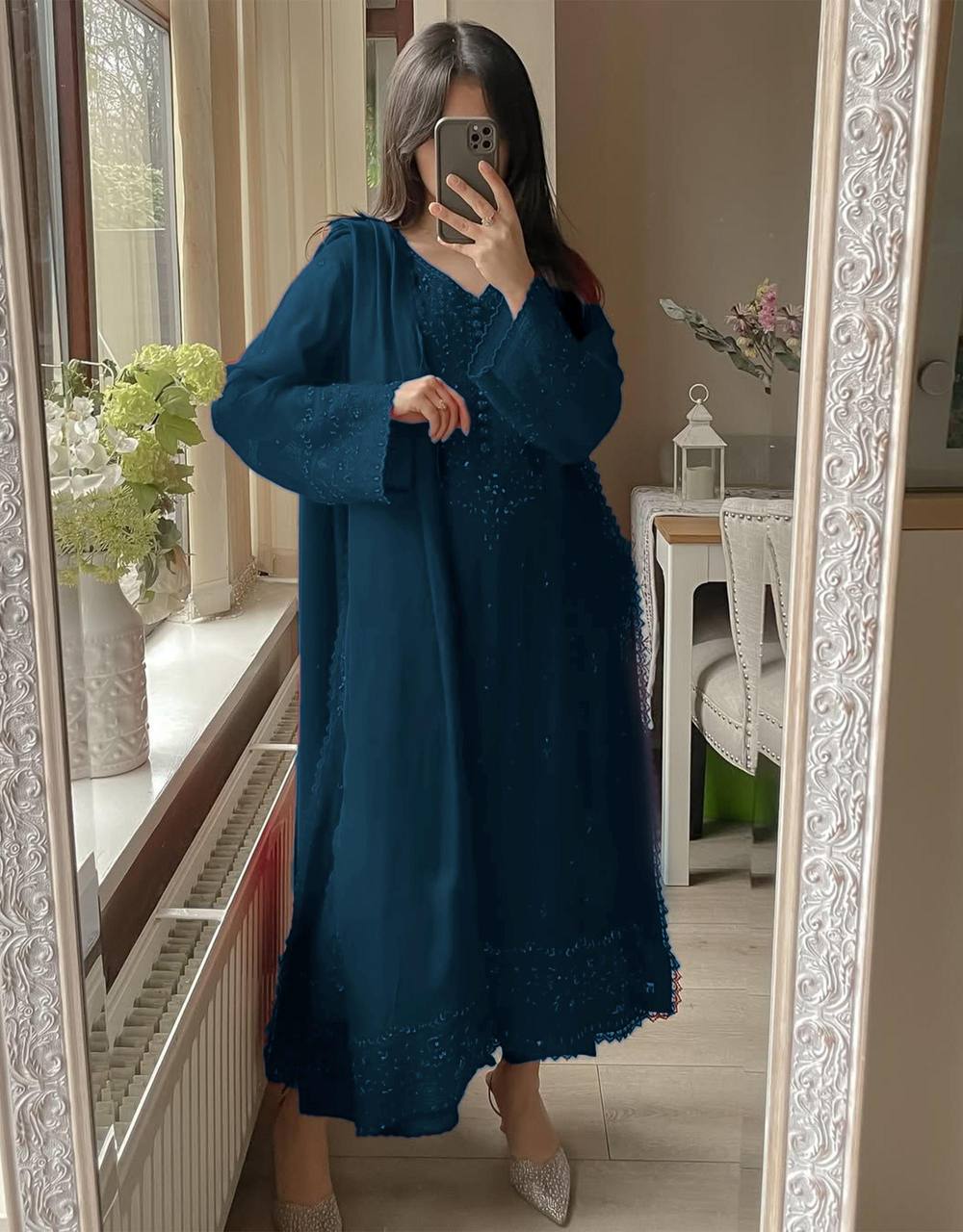 Festive Ready Maroon Sequin Embroidered Suit Set for Women