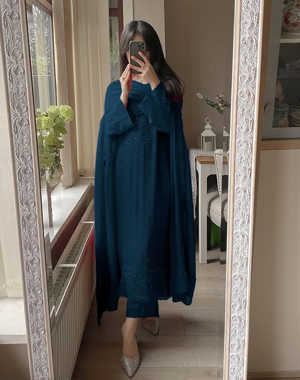 Festive Ready Maroon Sequin Embroidered Suit Set for Women