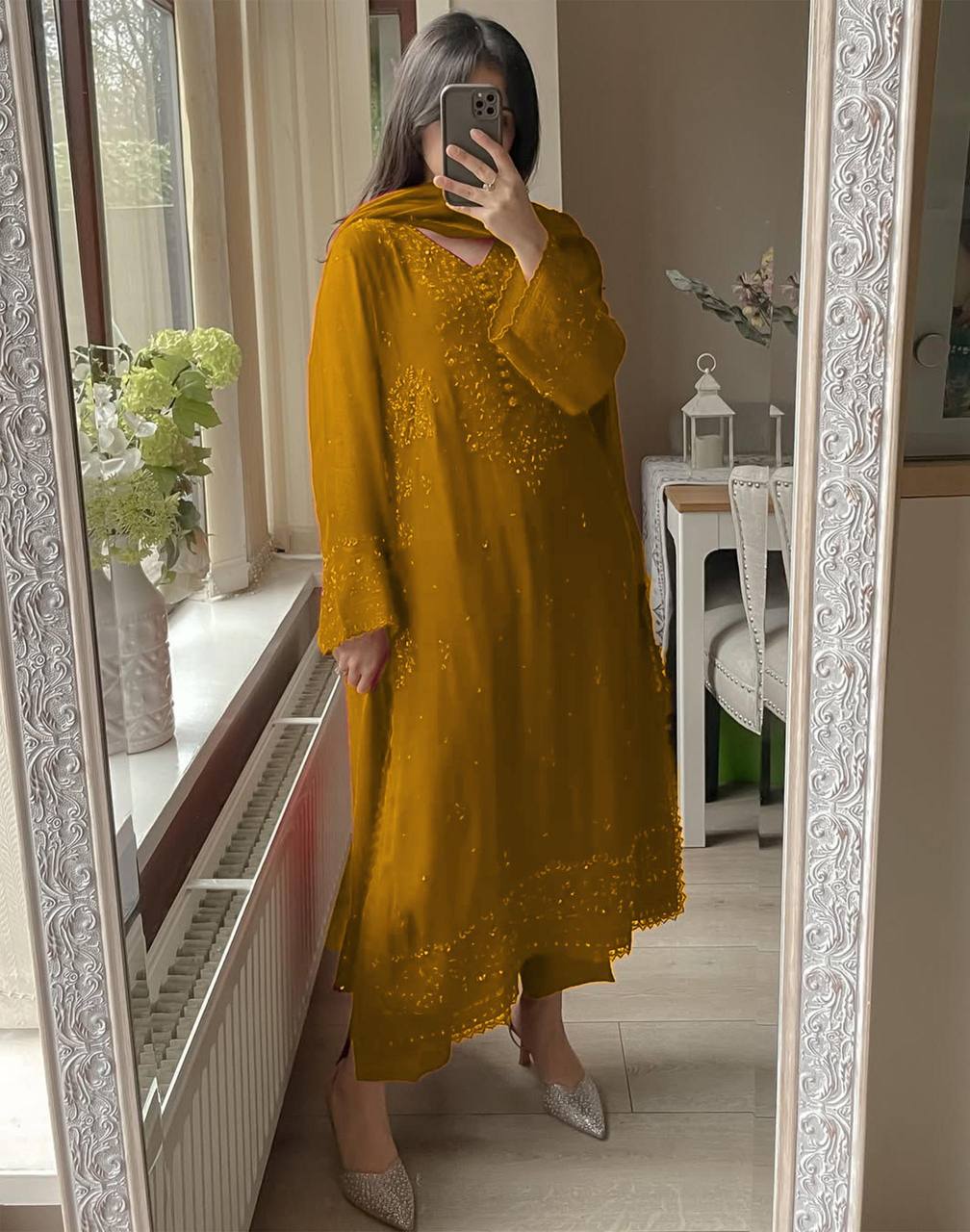 Festive Ready Maroon Sequin Embroidered Suit Set for Women