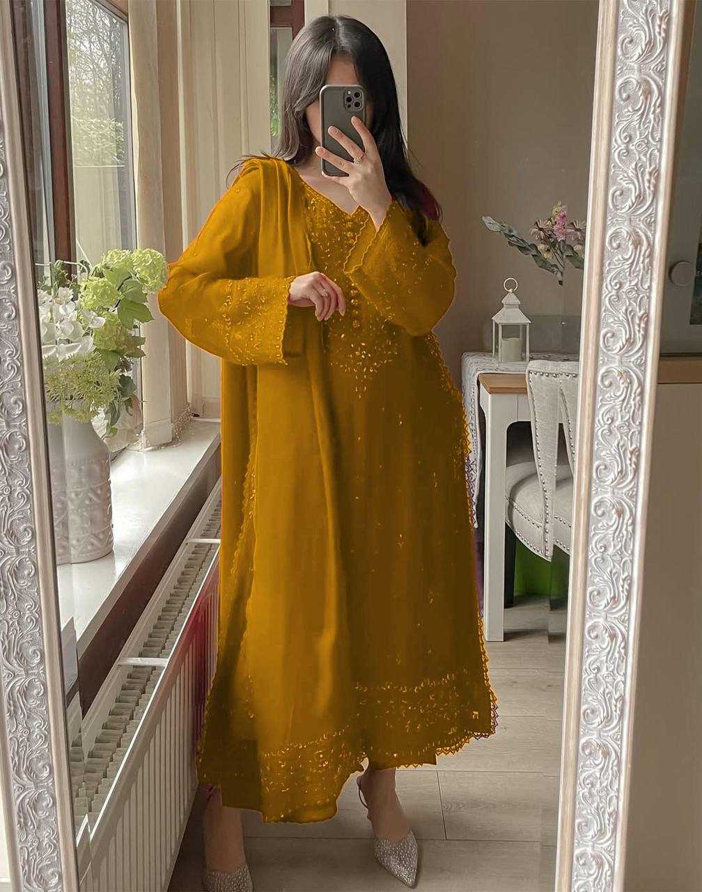 Festive Ready Maroon Sequin Embroidered Suit Set for Women