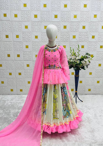 Kediya Style Pink Designer Lehenga Set For Kids