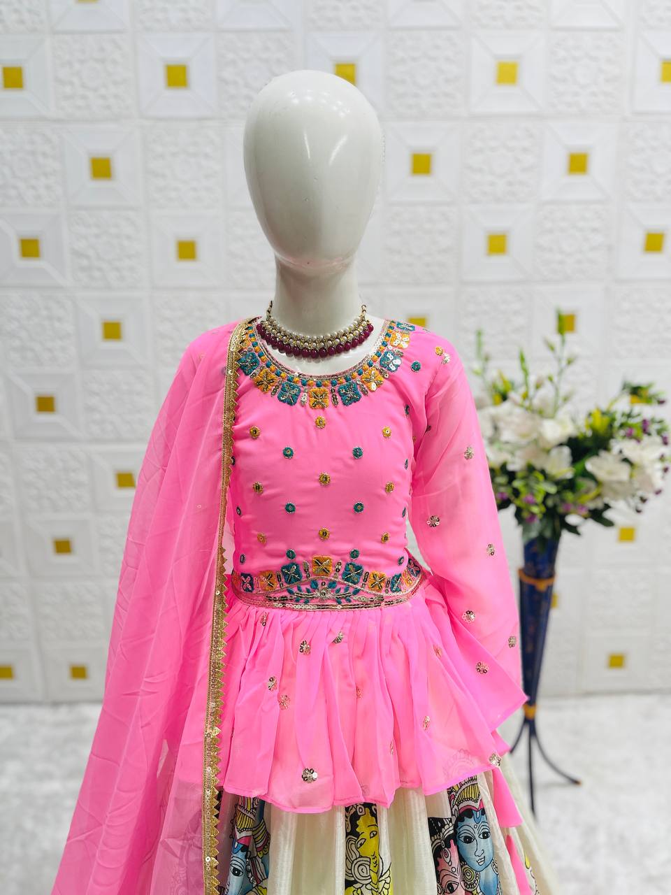 Kediya Style Pink Designer Lehenga Set For Kids