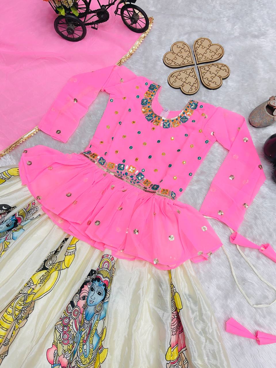 Kediya Style Pink Designer Lehenga Set For Kids