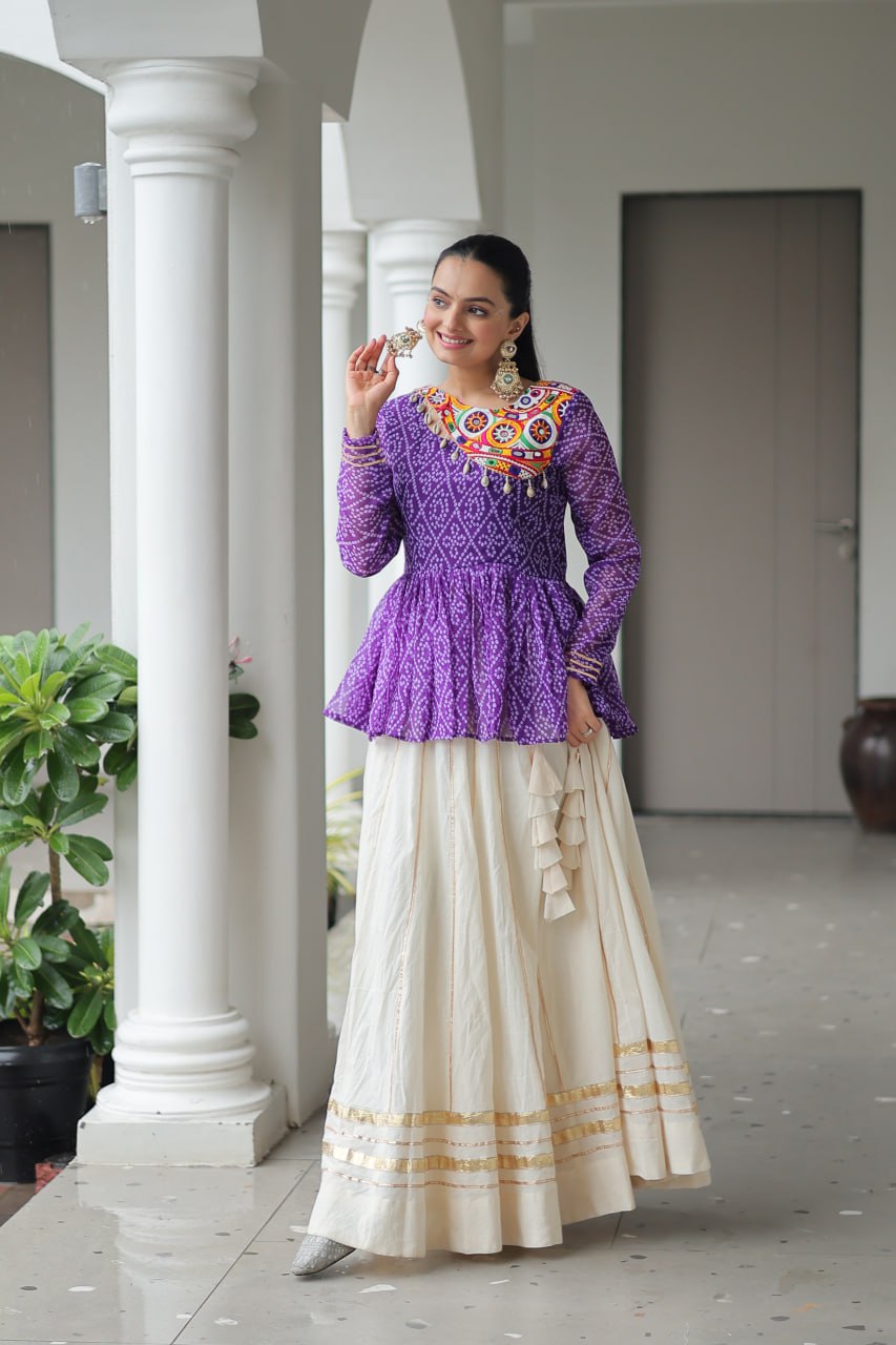 Dazzling Purple Cotton Gota Patti Work Navratri Wear Lehenga Choli