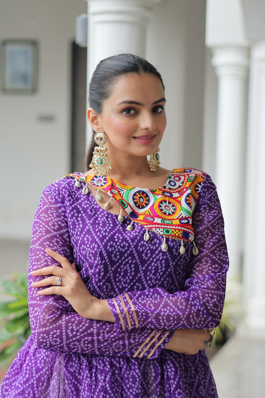 Dazzling Purple Cotton Gota Patti Work Navratri Wear Lehenga Choli