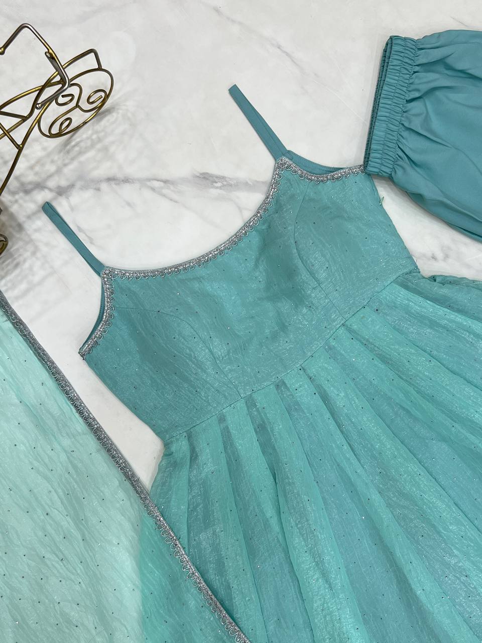 Fancy Sky Blue Silk Swarovski Work Traditional Anarkali Suit For Women