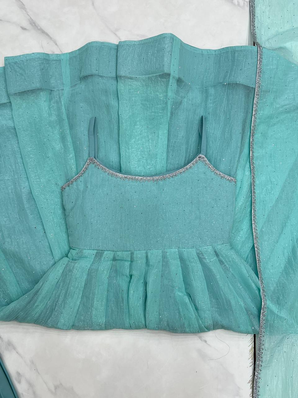 Fancy Sky Blue Silk Swarovski Work Traditional Anarkali Suit For Women