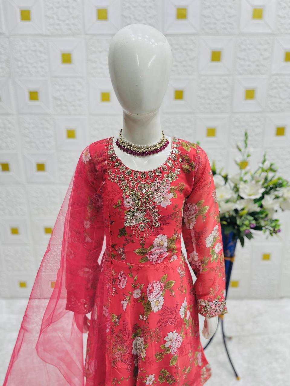 Majestic Heavy Festive Wear Pink Kids Gown