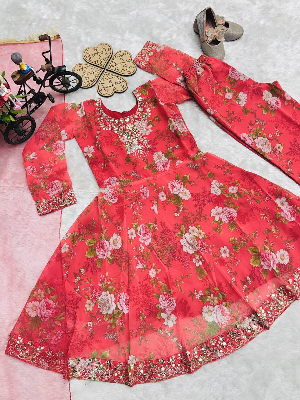 Majestic Heavy Festive Wear Pink Kids Gown
