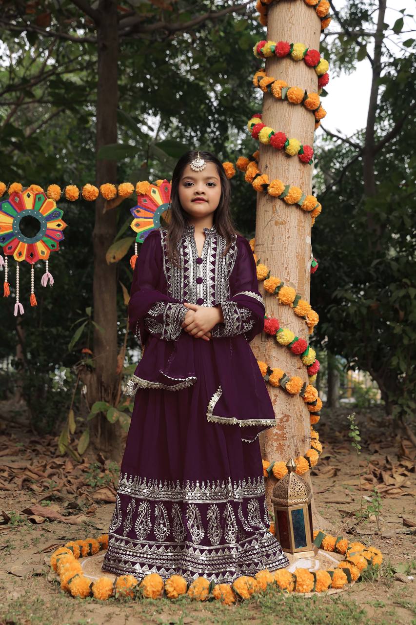 Heavy Designer Embroidery Siqunce Work Gown For Kids