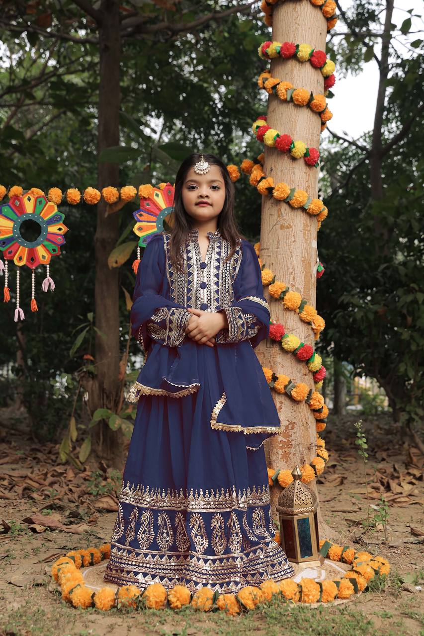 Heavy Designer Embroidery Siqunce Work Gown For Kids