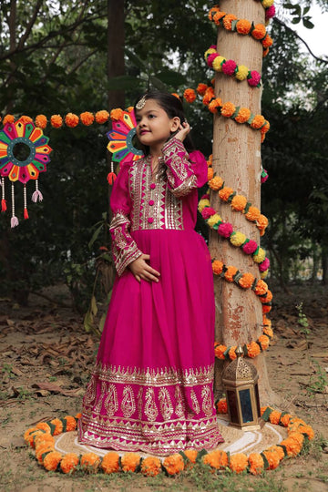 Heavy Designer Embroidery Siqunce Work Gown For Kids