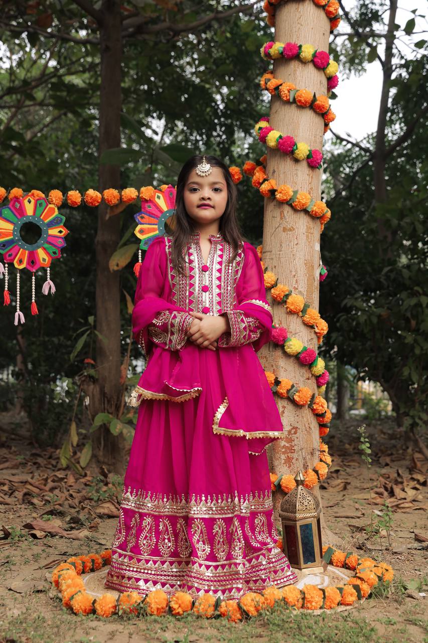 Heavy Designer Embroidery Siqunce Work Gown For Kids