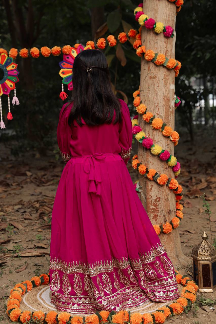 Heavy Designer Embroidery Siqunce Work Gown For Kids