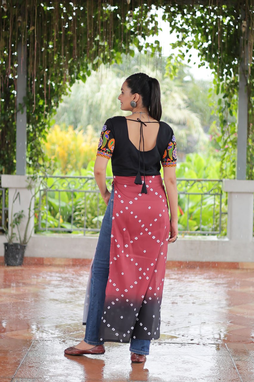 Beautiful Black Rayon Navratri Wear Long Kurti