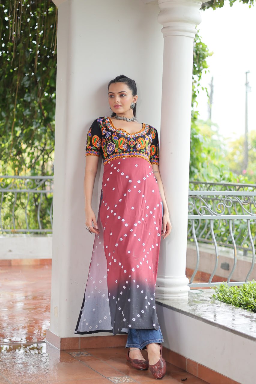 Beautiful Black Rayon Navratri Wear Long Kurti