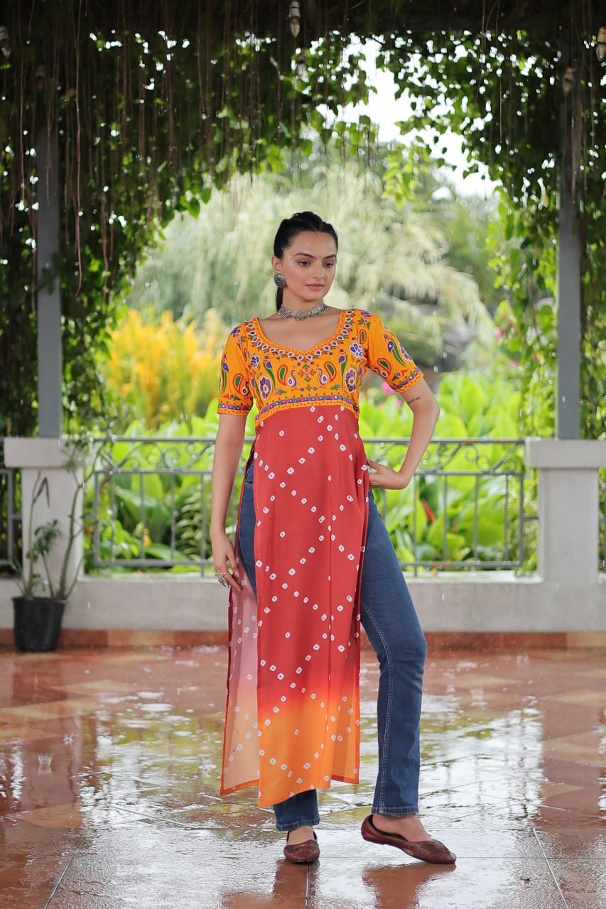 Beautiful Black Rayon Navratri Wear Long Kurti